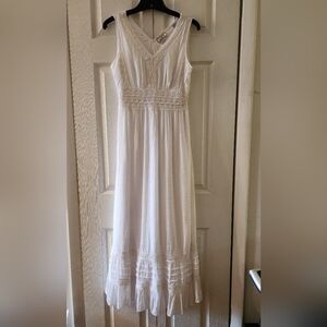White Lace Dress Embroidery Filigree Ruffle Long